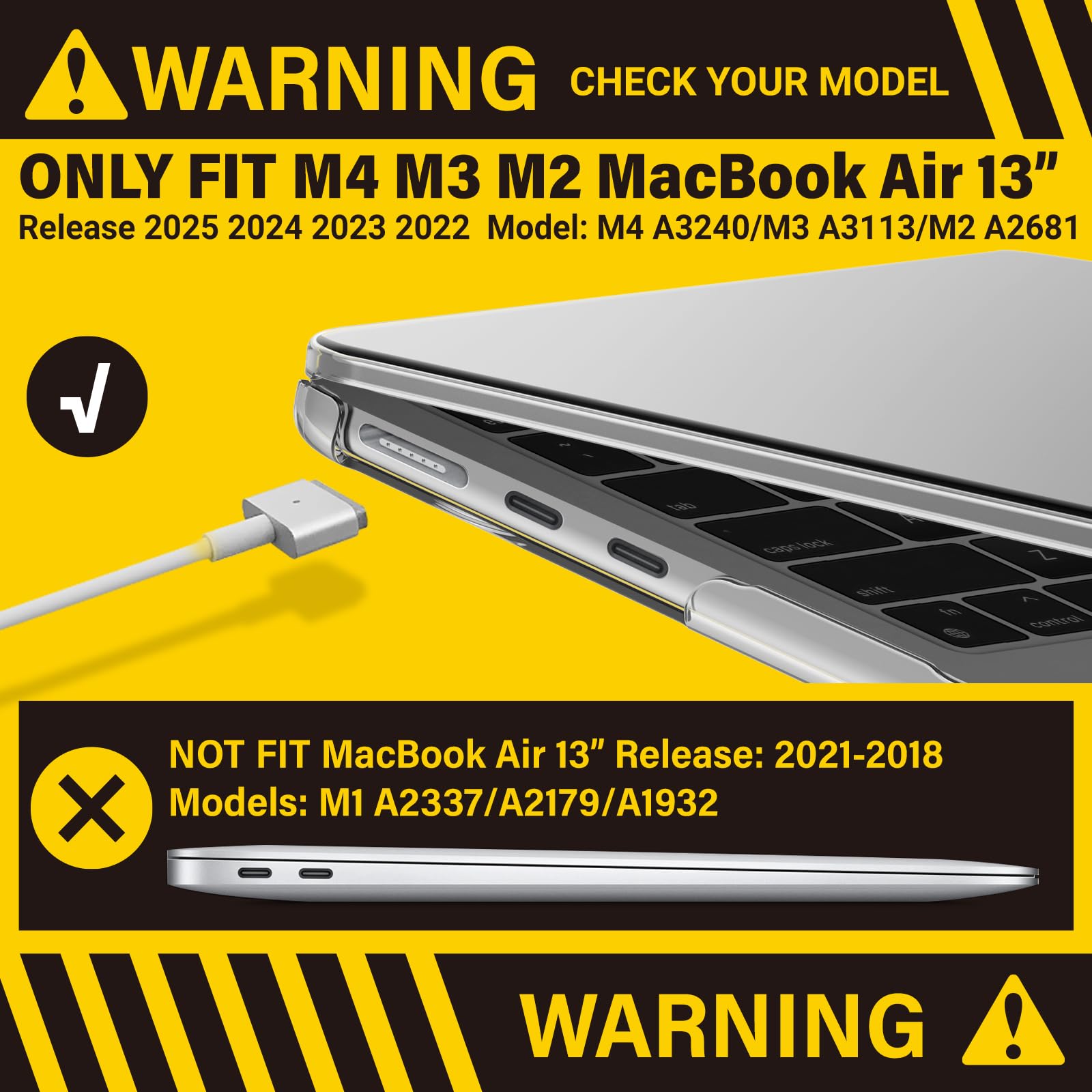 IBENZER Compatible with 2025 2024 2023 2022 MacBook Air 13 inch Case M4 A3240 M3 A3113 M2 A2681, Hardshell Case & KeyboardCover & ScreenFilm & Type-C for Mac Air 13.6, Crystal Clear, AT13-KK-CYCL+2TC