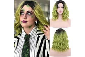 BERON Ombre Green Women Girls Wig Short Curly Wavy Medium Length Wig 14" Ombre Color Body Halloween Cosplay Daily Party Wigs