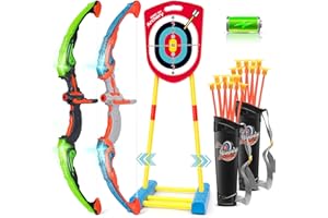 KIDDITOY ㅤ Bow and Arrow for Kids 6-8 8-12, Archery Toy Set for Kids 6+ with Standing Target - Rechargeable/2 Light Up Bows/20 Arrows, Toys for Kids 4-6 7 8 9 10-12 Boys Girls Birthday Gifts