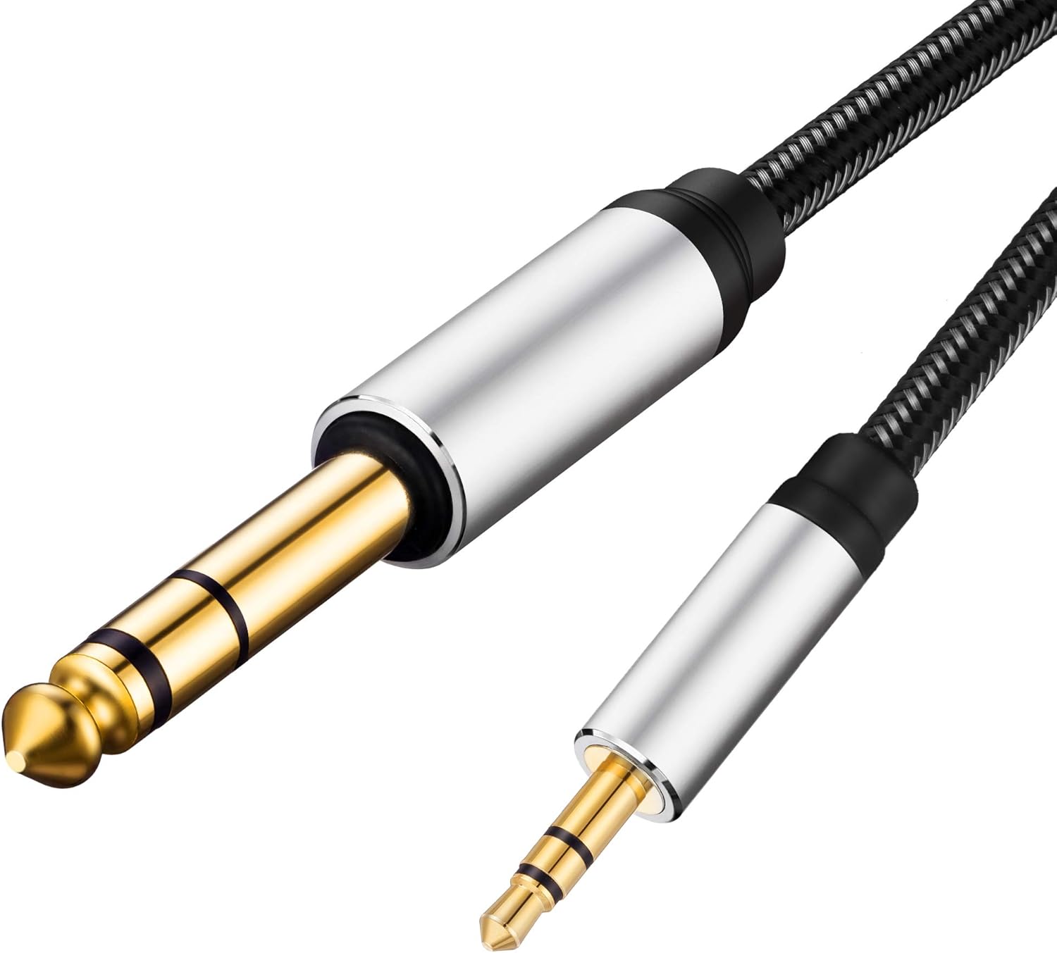3.5 mm to 6.35 mm Audio Cable 30Ft, Gold-Plated Terminal Silver Color Zinc Alloy Housing 3.5mm 1/8" Male TRS to 6.35mm 1/4" Male TRS Nylon Braided Stereo Audio Cable for iPhone, Amplifiers(30Ft/10M): Home Audio & Theater