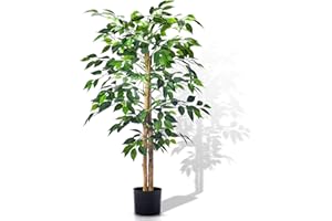Aphighjoy Faux Plants Artificial Ficus Trees Eucalyptus Trees with Silk Leaves Fake Moss and Sturdy Nursery Pot, Fake Plants for Office Home Decor (4Ft -1Pack, Upgraded Ficus Tree)