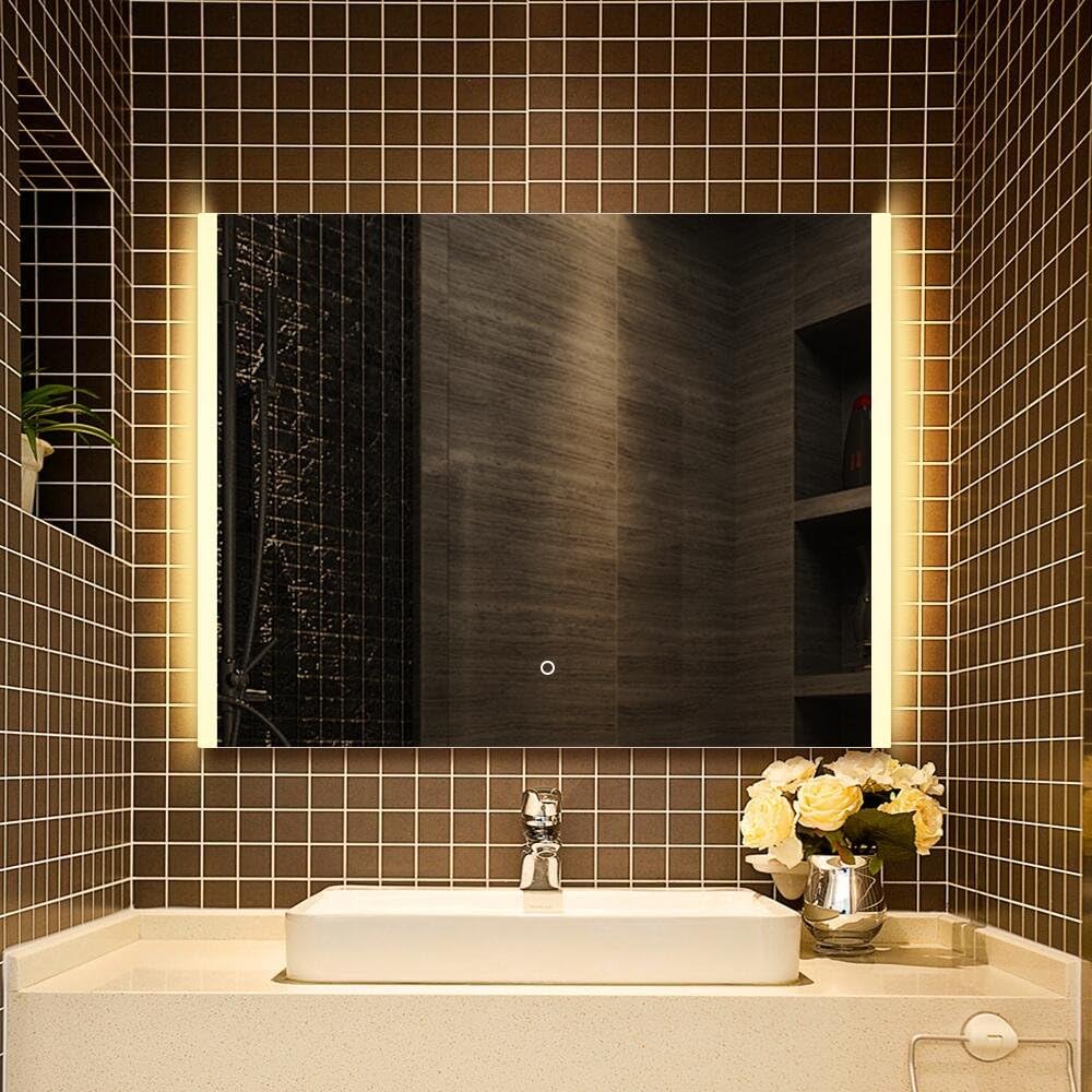 LED Wall Mounted Lighted Vanity Bathroom Slivered Mirror with Touch Button (32" Anti-Fog)