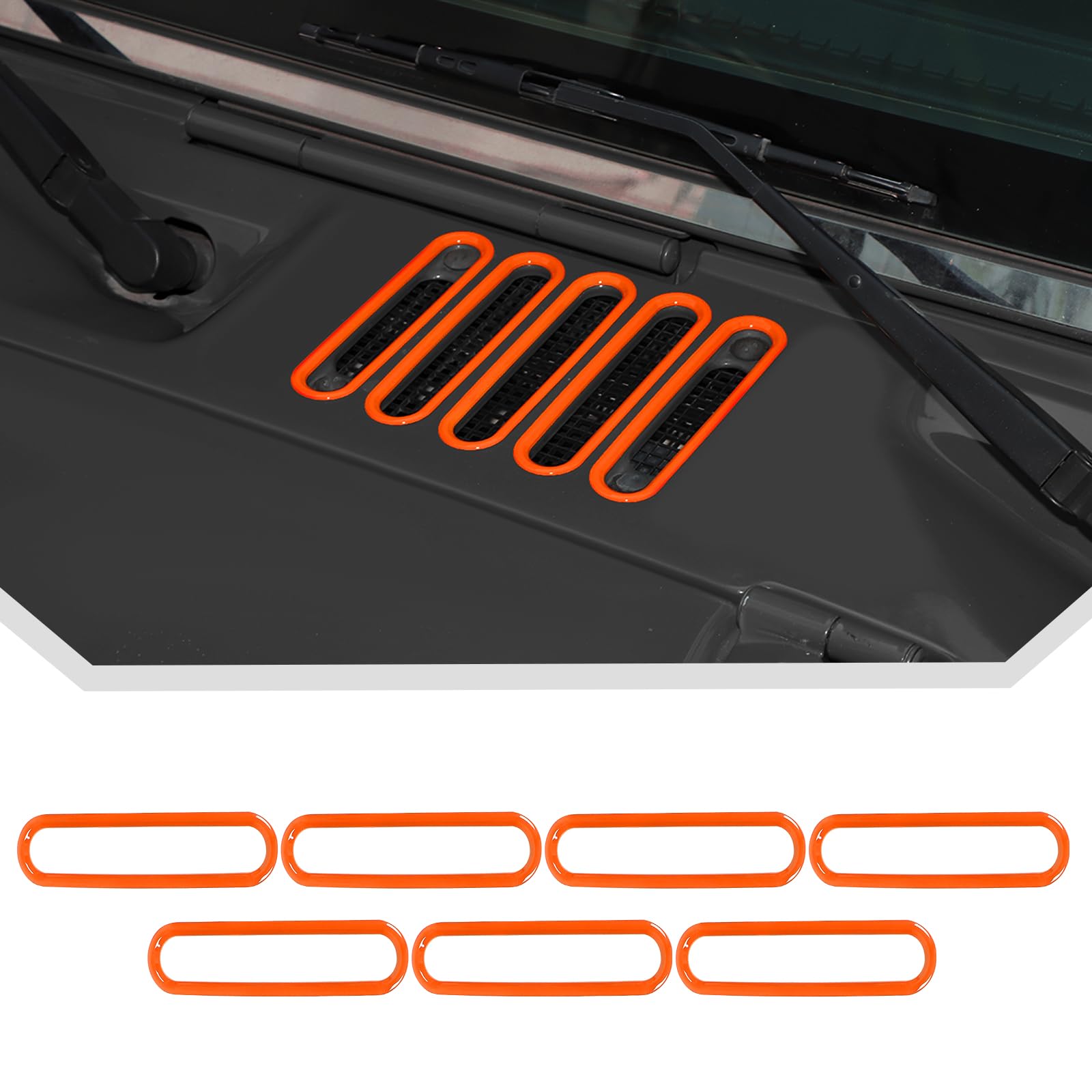 Photo 1 of JeCar Orange Exterior Hood Vent Cover Panel Vent Trim Fit for 2007-2018 Jeep Wrangler JK JKU 2/4-Door Accessories