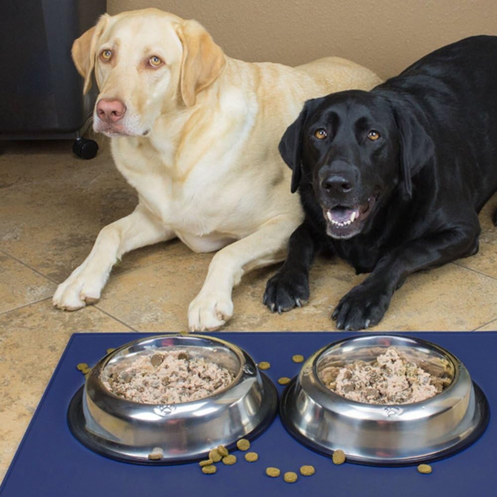 Lifestan Pet Food Mat for Dogs and Cats, 24"x16" Large Washable Silicone Pet Feeding Mat Non Slip Dog Bowl Mat Waterproof Cat Placemat (Navy Blue)