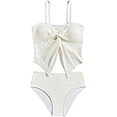 OYOANGLE Girl's Two Piece Tankinis Bikini Sets Bathing Suit Twist Front Camisole Top Hipster Swimsuit