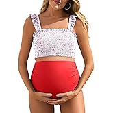 Summer Mae Maternity High Waist Bikini Swimsuit Two Piece Ruffled Hem Cute Bathing Suit Floral Pregnancy Swimwear
