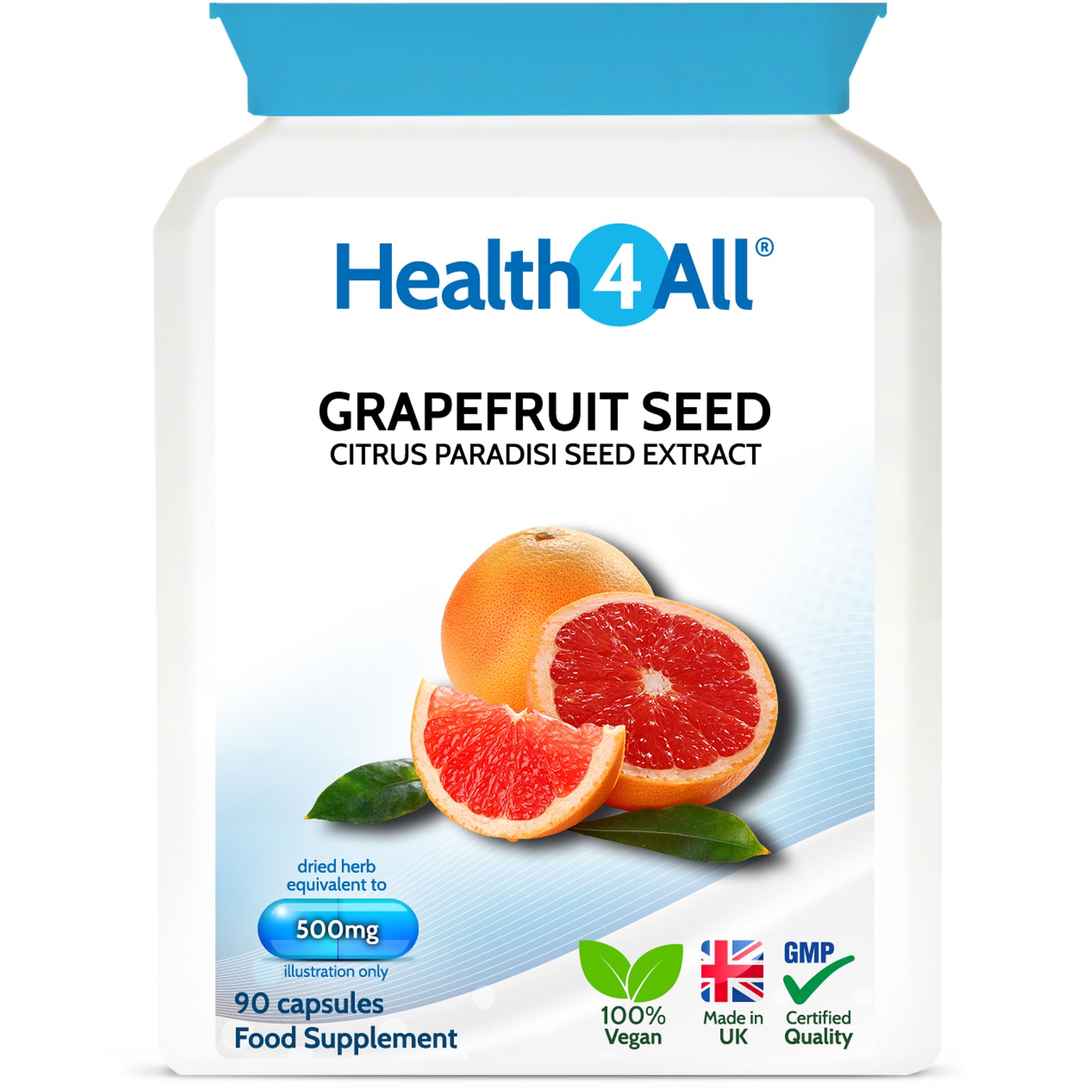 Health4All Grapefruit Seed Extract (GSE) 90 Capsules for Candida and UTIs. Herbal Antifungal Candida Cleanse Supplement Capsules (not Tablets), Vegan | Made in UK