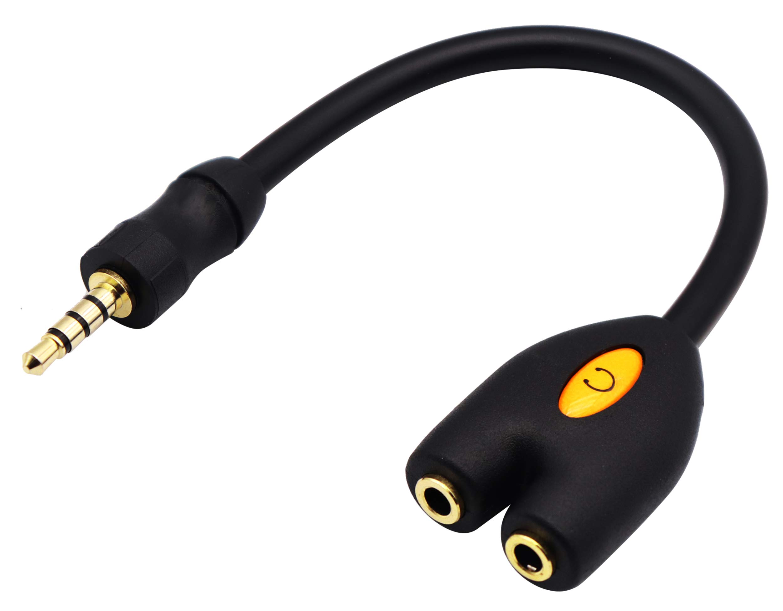 zdyCGTime 3.5mm Audio Headphone Y Splitter Cable,4-Pole 3.5mm AUX Male to 2 Port 3.5mm Female Headset Mic & Stereo Audio Y Splitter Cable for Earphone,for Smartphone,PC,Laptops.(17.5CM)