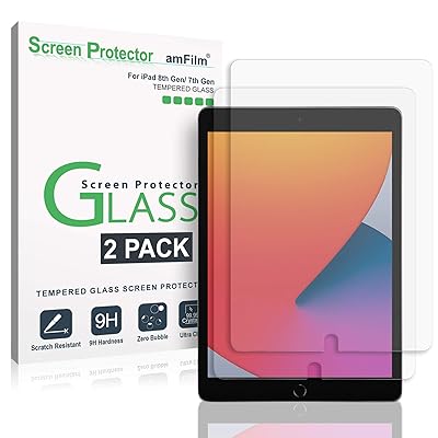 amFilm Screen Protector for New iPad 8th Generation 10.2&amp;quot;, 2020, iPad 7th Generation 10.2&amp;quot;, 2019 Tempered Glass Screen Protector, Apple Pencil Compatible 2 Pack