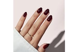 BTArtbox Press On Nails Short - Dark Red Press on Nails, Short Oval Fake Nails with Nail Glue, Fit Perfectly & Natural Reusable Stick on Nails in 16 Sizes Soft Gel Nail Kit, Coffee Bean