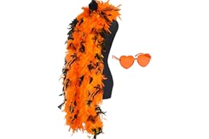 JICASTO Turkey Feather Boas, 60g 6.6ft Colors Boa with Heart Sunglasses for Women Dancing Wedding Party Cosplay Halloween
