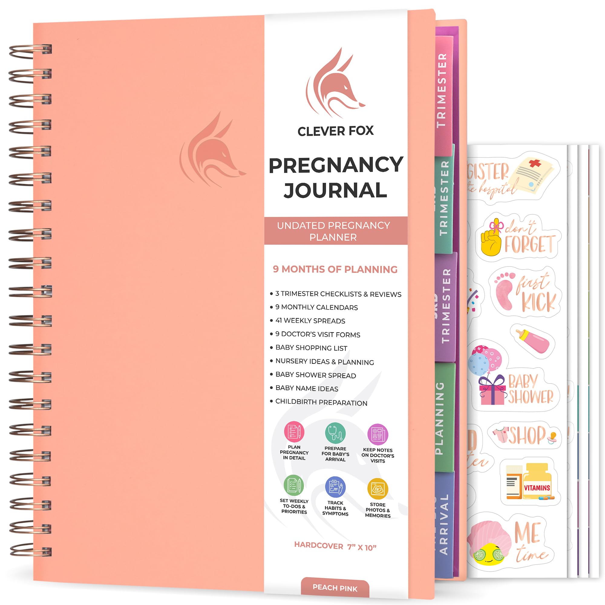 Clever Fox Pregnancy Journal & Memory Book - Pregnancy Planner & Notebook for Expecting Moms – Baby Keepsake, First Time Moms Gift, 21.5x27cm (Peach Pink)