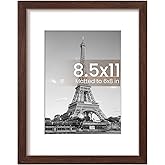 upsimples 8.5x11 Picture Frame, Display Pictures 6x8 with Mat or 8.5x11 Without Mat, Wall Hanging Photo Frame, Brown, 1 Pack