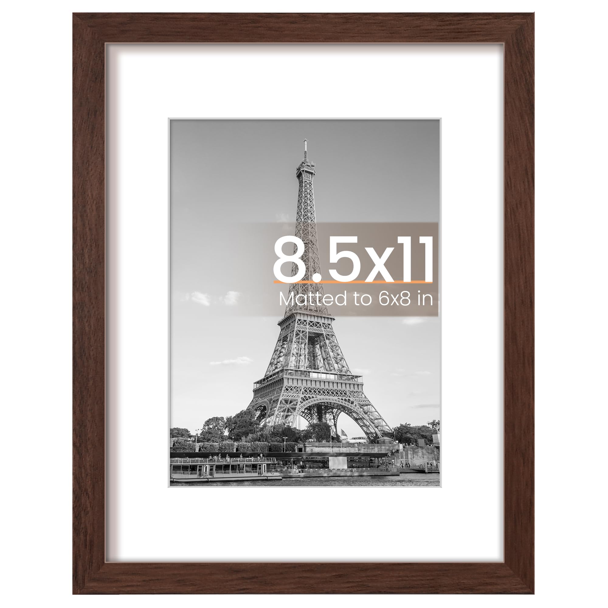 Photo 1 of **NO GLASS**upsimples 8.5x11 Picture Frame, Display Pictures 6x8 with Mat or 8.5x11 Without Mat, Wall Hanging Photo Frame, Brown, 1 Pack