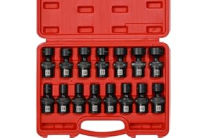 Mayouko 15 PCS 1/2" Drive Standard Universal Impact Socket Set, Metric, 10-24mm, Impact Swivel Socket