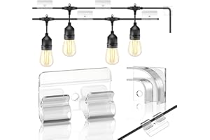 AIDOCLIP 36PCS No Drill Hooks for Outdoor String Lights Christmas Light Clips Heavy Duty Hanging Clear Gutter Light Clip Adhesive Sticky Cord Holders Rope Organizer for Patio Hold Fence Hangers Decor