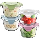 16oz Glass Meal Prep Containers, Airtight 2 Cup Glass Storage Containers with Lids, Heat-Resistant BPA-Free Borosilicate Glass Soup Container for Leftover, Microwave, Dishwasher&Freezer Safe (4 Packs)