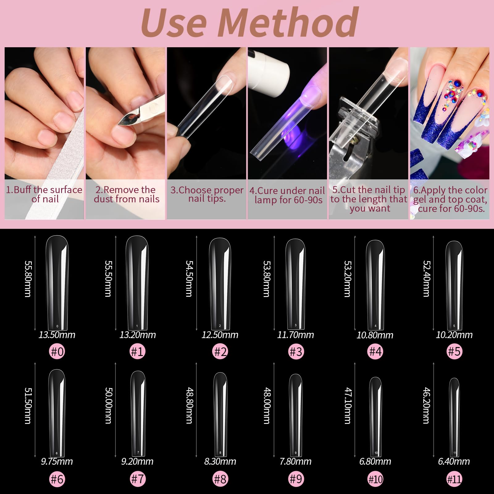 Cycullinyt 240Pcs Square Soft Gel Nail Tips, Long Square Nails, 12 Sizes Full Cover Acrylic False Nail Tip for Beginner and Professional Home Salon Diy - Image 5