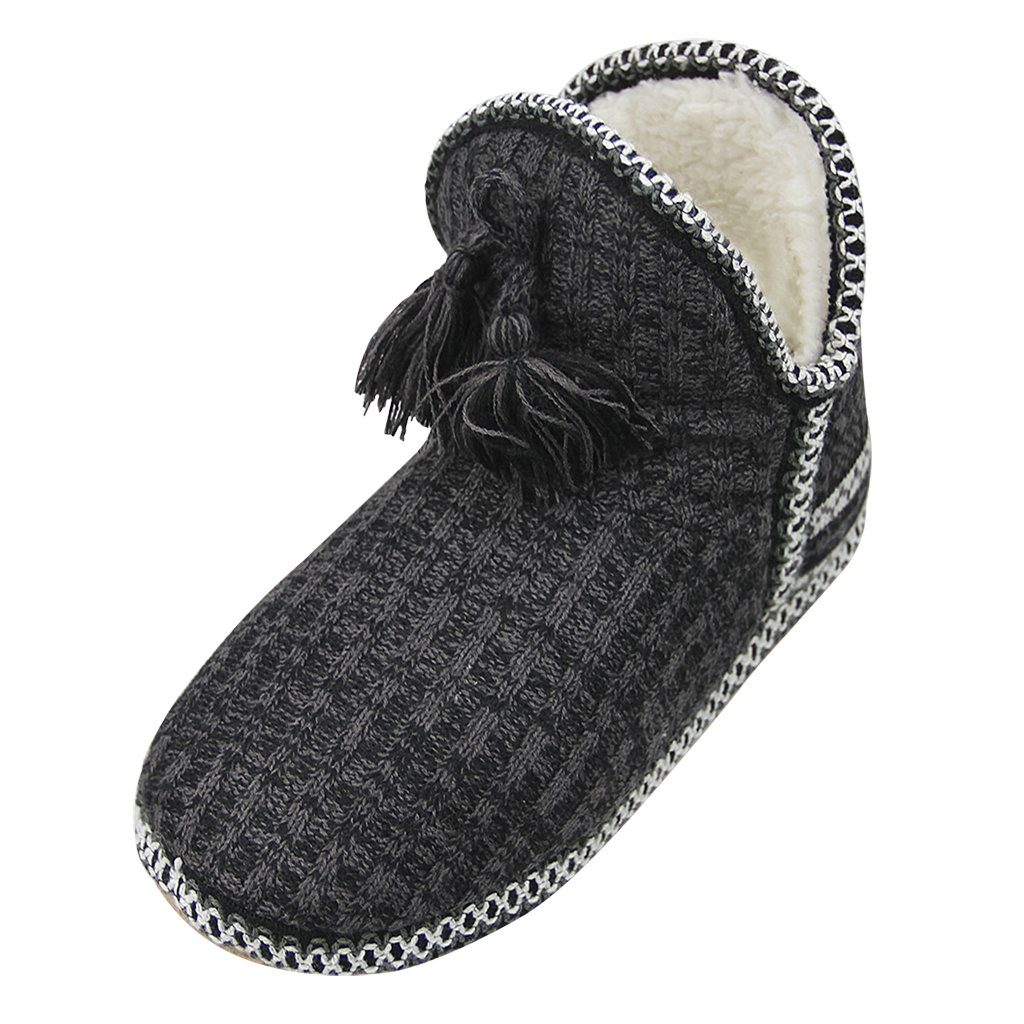 Womens Cashmere Knit Ankle Bootie Slippers Warm Cotton Quilted House Slippers Non