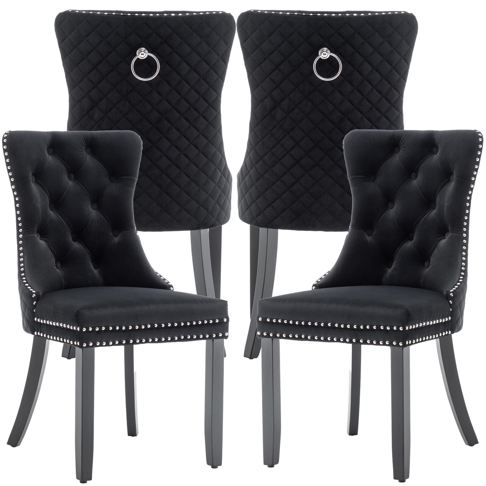 Photo 1 of ***SIMILAR***Systemkenji Velvet Dining Chairs Set of 4, Upholstered Dining Room Chairs with Nailhead Trim, Sillas de Comedor Modernas 4, Wooden Kitchen Chairs for Dining Room, Living Room, Kitchen, Bedroom, Black