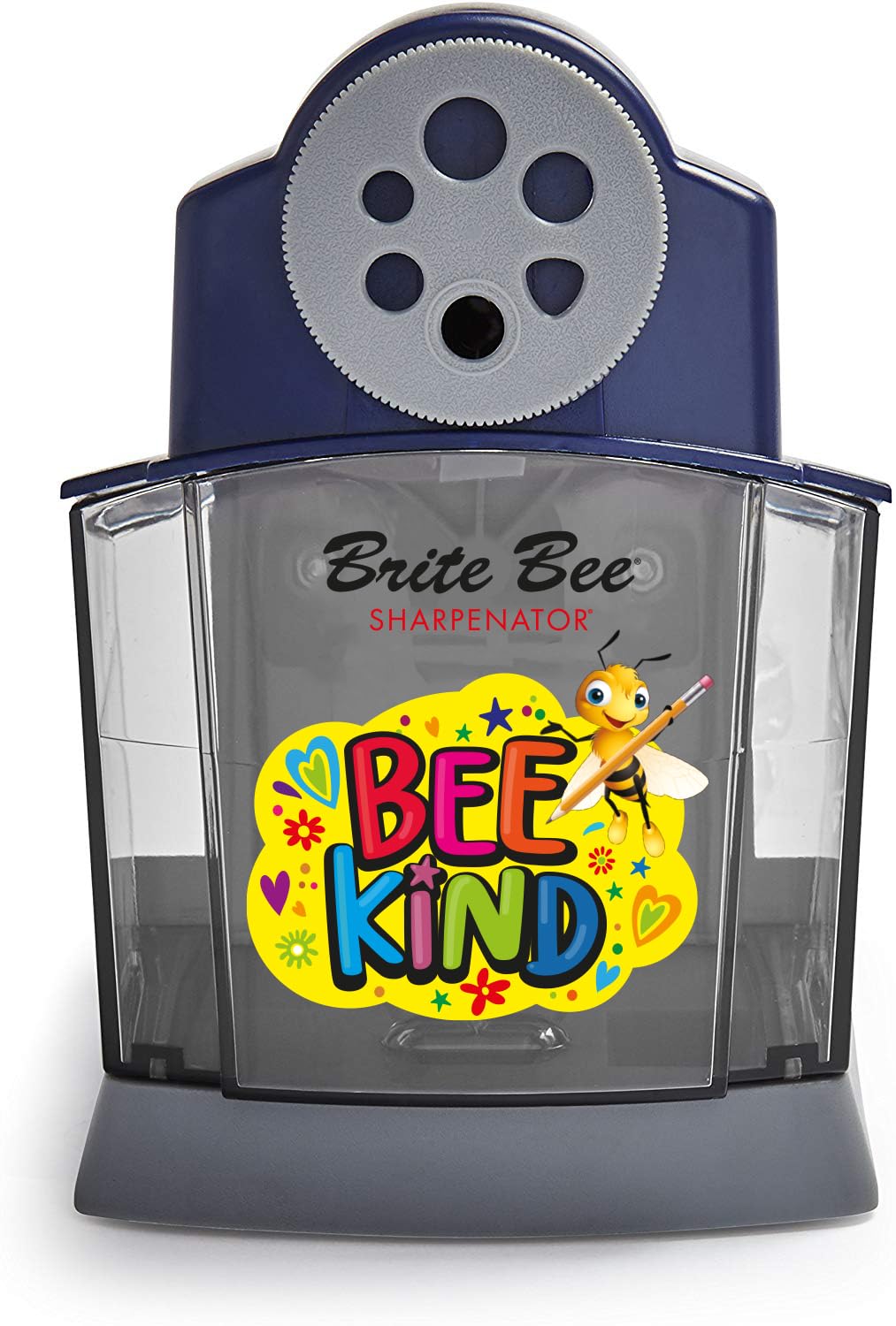 Brite Bee Sharpenator – Heavy Duty Classroom Electric Pencil Sharpener for Teachers & Students – Quiet Motor, Auto Stop, Large Bin, Helical Blade – Sharpens All Pencil Types (Bee Kind Front)