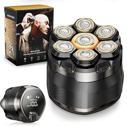 Dyoonoer 7D Electric Head Shavers for Men - Cordless Waterproof Rotary Razor Head Shavers for Bald Head with LED Display, Wet/Dry Use - Ideal for Sensitive Skin, Travel & Gifts