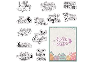Easter Bunny Words Clear Stamps for Card Making, Eggs Rabbits Rubber Stamps Happy Easter Letters Transparent Stamp Seal for C