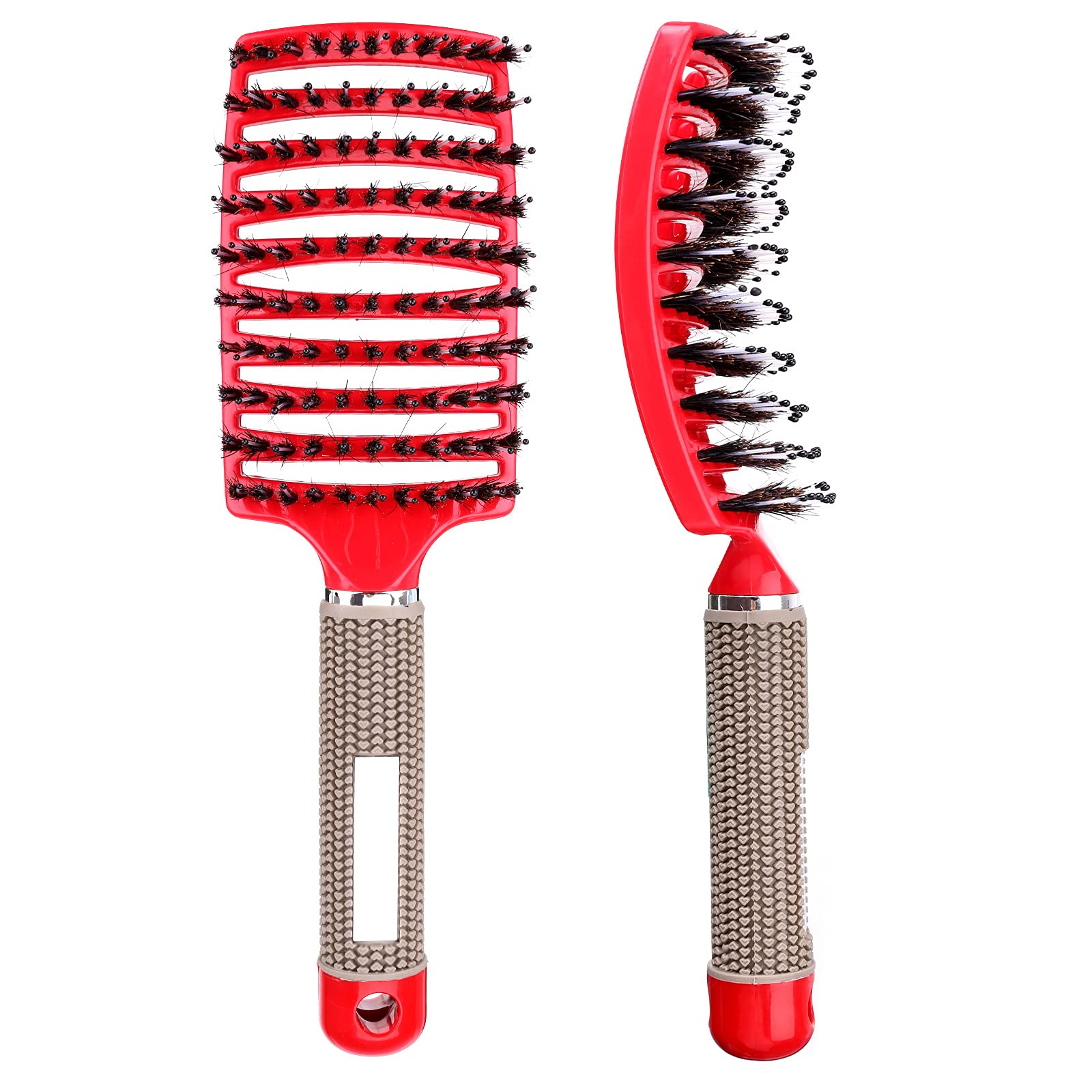 HUI JIN Hair Brush - Boar Bristle Nylon Hairbrush - Detangling Hair Brush - Red - Suitable for Men, Women, and Kids