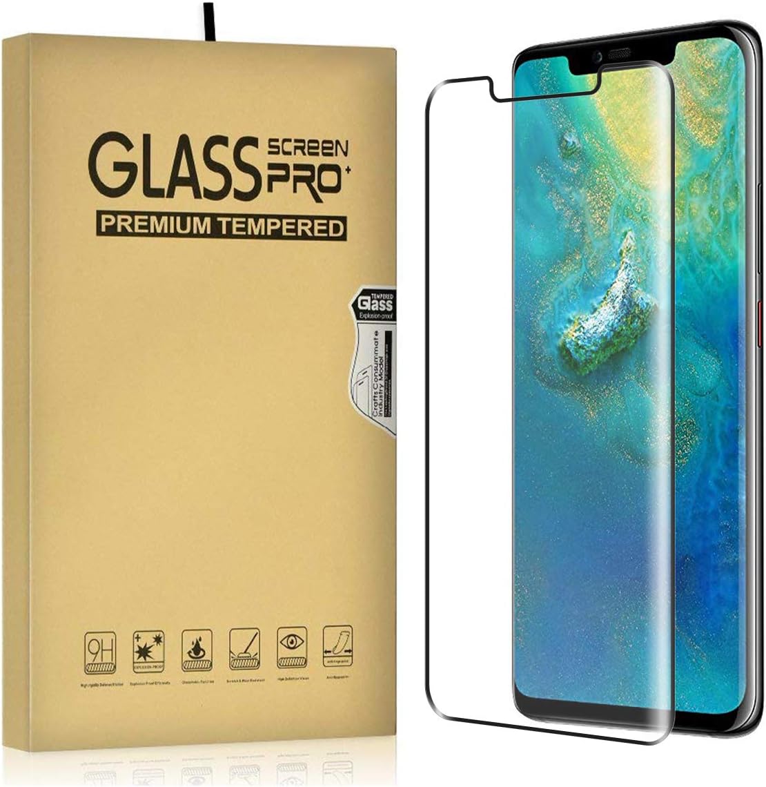 DJROLL Huawei Mate 20 Pro Screen Protector 3D Tempered Glass [Full Adhesive][Case Friendly][Support Screen Fingerprint Reading] Anti-Scratch Anti Bubbles Film compatible for Huawei Mate 20 Pro