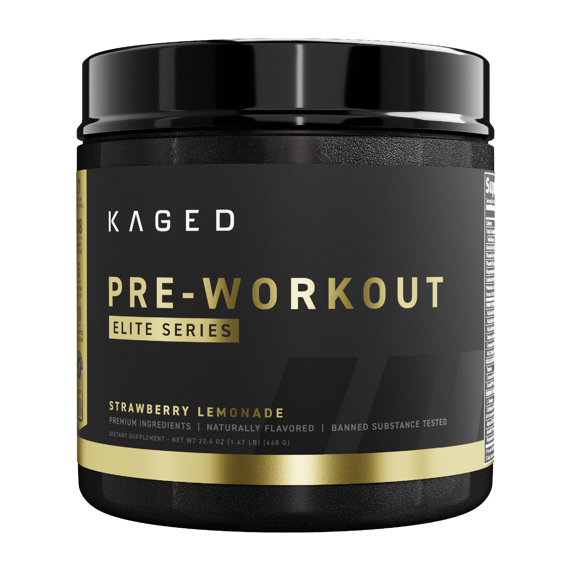 Kaged Pre Workout Elite Powder | Strawberry Lemonade | Pre-Workout with Creatine, Beta Alanine, L-Citrulline, BCAAs | 388 mg Organic Caffeine | Pre Supplements for Men & Women | 20 Servings