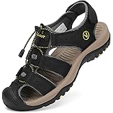FLARUT Men's Sport Sandals Outdoor Hiking Sandals Closed Toe Leather Athletic Lightweight Trail Walking Casual Sandals Water Shoes