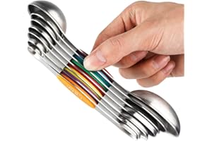YELLRIN Magnetic Measuring Spoons Set of 7 Stainless Steel Stackable Dual Sided Teaspoon Tablespoon for Measuring Dry and Liquid Ingredients, Fits in Spice Jar