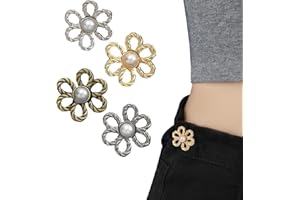 Flower Jean Waist Tightener Buttons No Sewing Required Pants Clips,Adjustable Waist Buckle Extender Set for Loose Jeans.
