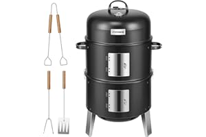 VIVOHOME 3-in-1 Vertical Charcoal Smoker, BBQ Smoker Grill with Built-in Thermometer, Air Vent, and 2 Access Doors, Idea for 