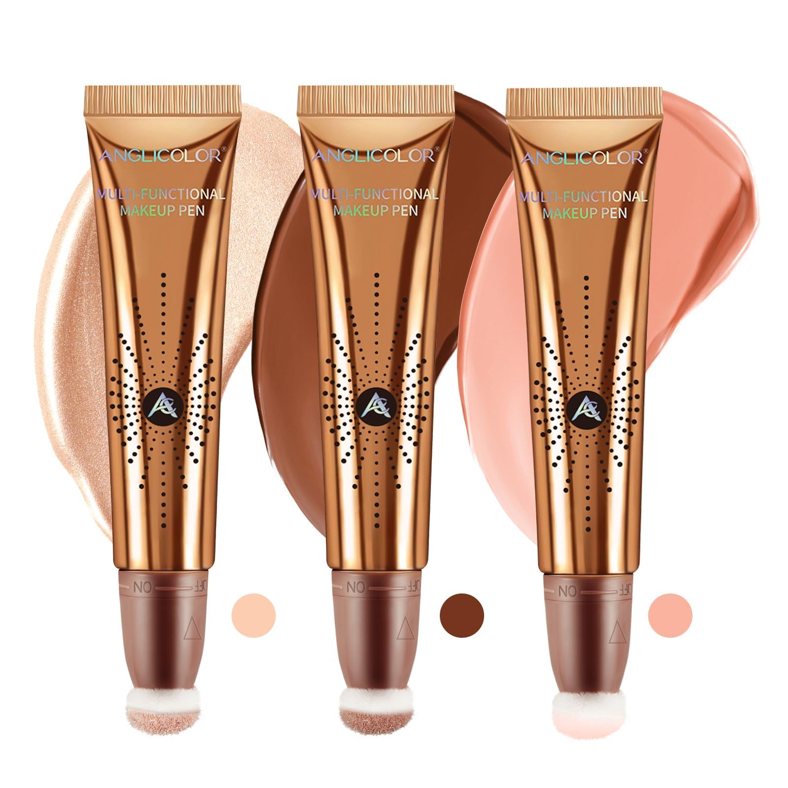 Angicolour 3PCS Cream Bronzer, Lightweight Contour Stick, Blends Well, Liquid Blush, Contour, Highlighter, Long Lasting, Smooth, Waterproof, Vegan & Cruelty-free (01+02+05, 36ml) — image 1