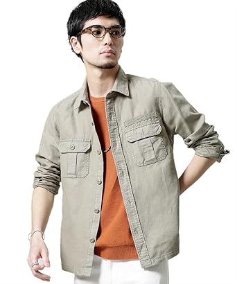 Amazon ナノ ユニバース Nano Universe 綿麻ミリタリーシャツ S