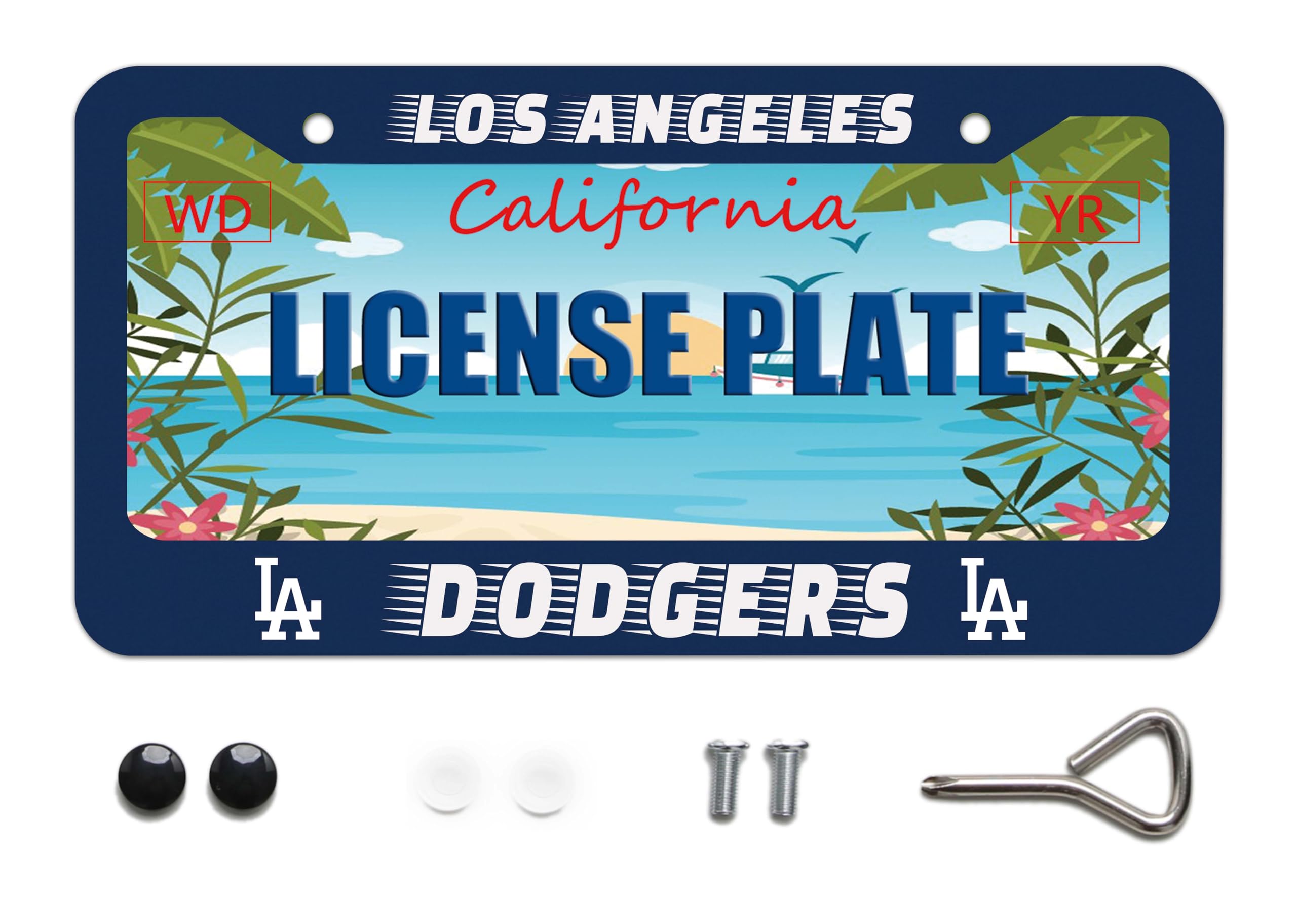 Photo 1 of BOARLIDA Dodgers Design License Plate Frame Los Angeles Baseball Team Decorative Stainless Steel Car License Plate Cover for Men Women Boys Girls Fans 12 X 6 Inch
