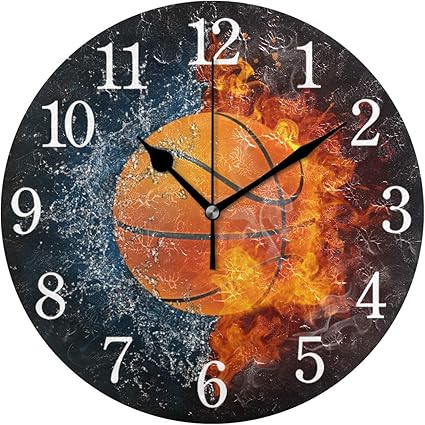 Gijy Horloge Murale Ronde Silencieuse Sans Tic Tac Motif Ballon De Basket Amazon Fr Cuisine Maison