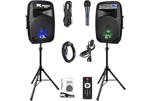 RK RECK RECK DC 12 Portable 12-Inch 1000 Watts 2-Way Powered Dj/PA Speaker System Combo Set with Bluetooth/USB/SD Card Reader/FM Radio/Remote Control/Speaker Stands/Wired mic
