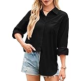 Doreyi Women Linen Button Down Shirts Cotton Long Sleeve Blouse Stylish Casual Collared Work Office Shirt Tops