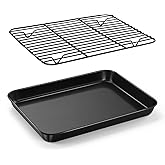 E-far Toaster Oven Pan with Rack Set, 10.5 x 8 x 1 Inch Nonstick Small Cookie Baking Sheet with Cooling Rack, Non-Toxic & Easy to Clean