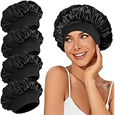4Pcs Satin Bonnet Silk Bonnet, Hair Bonnet for Sleeping, Elastic Wide Band Silk Sleep Cap, Soft and Breathable