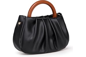 Milan Chiva Cloud Bag Mini Top Handbag Dumpling Clutch Purses with Wooden Handle and Removable Strap