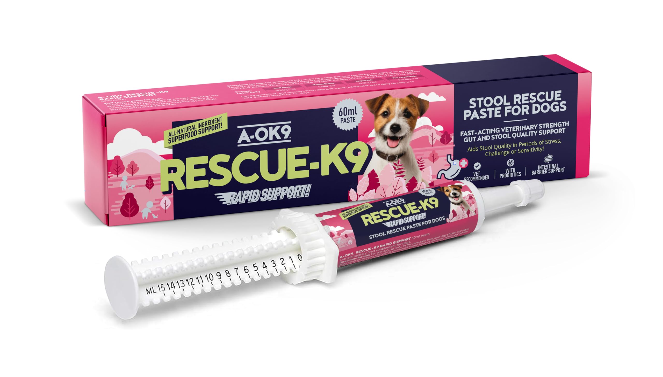 A-OK9 Probiotic Paste for Dogs – Rapid Digestive Support for Upset Stomach & Gut Health – Prebiotic & Natural Ingredients Use For All Ages & Breeds– Dog Digestive Paste – 60ml