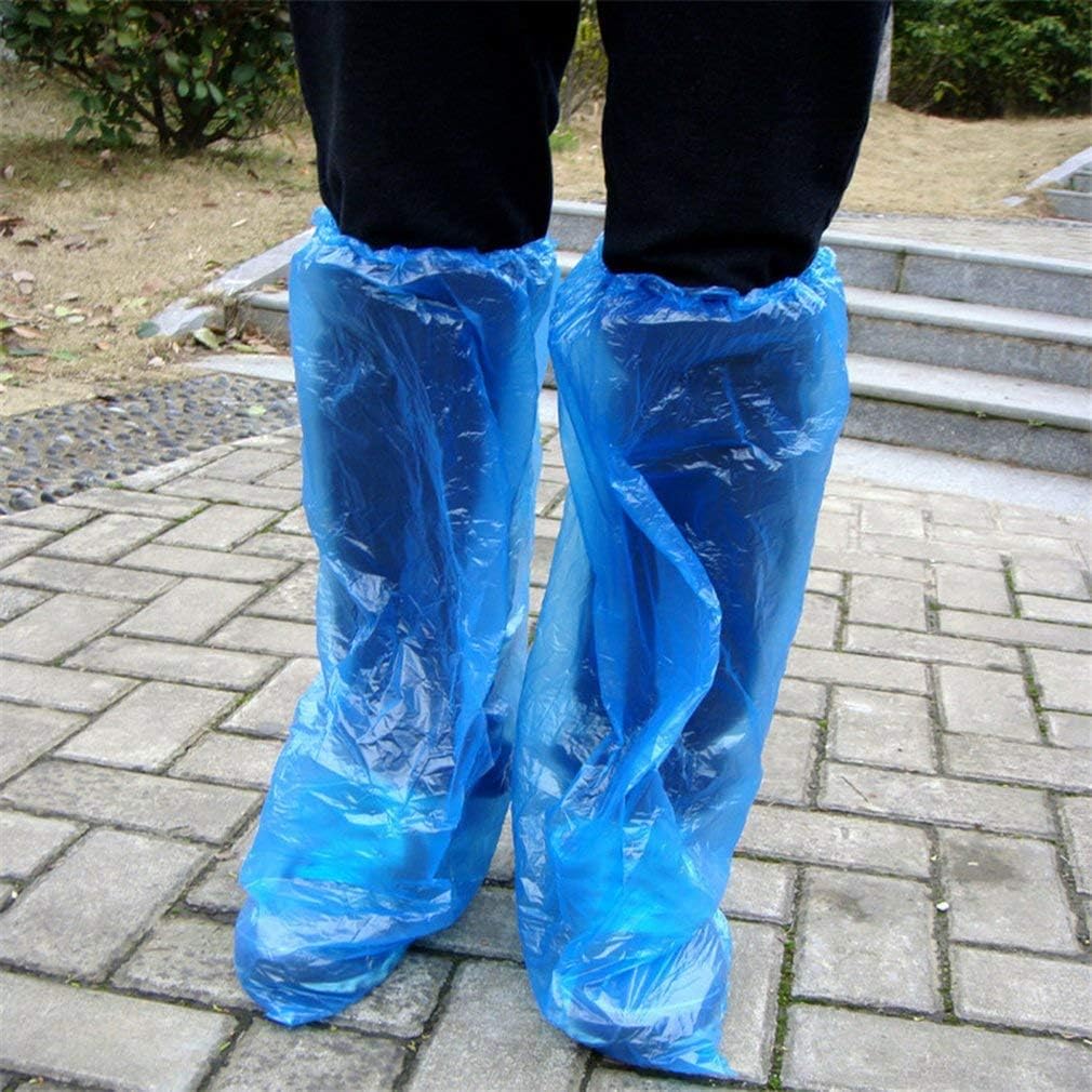 xinhuiqiong Disposable Shoe Covers Blue Rain Shoes and Boots Cover Plastic Long Shoe Cover