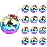 ZHURUININ Disco Ball Cups, 20OZ Disco Party Cups with Lid and Reusable Straw Flash Ball Cocktail Cup for Party Nightclub Bar Supplies Wine Drinking Syrup Tea Bottle (12, Rainbow)