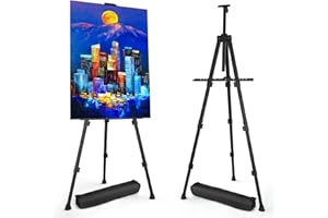 abitcha Art Painting Display Easel Stands - Portable Adjustable Aluminum Metal Tripod Artist Easels with Bags, Height from 17'' to 66'', Extra Sturdy , Black