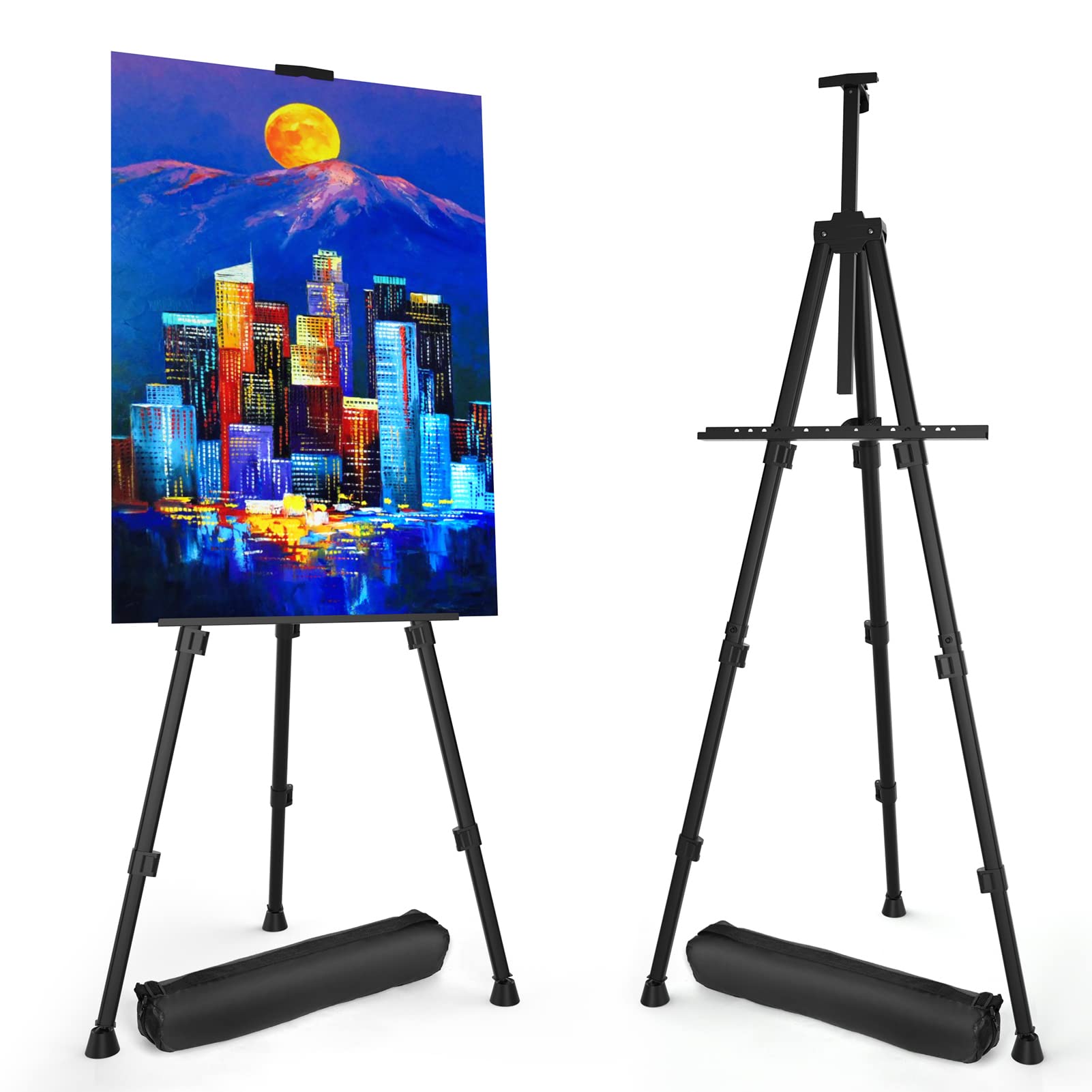Photo 1 of Art Painting Display Easel Stands - Portable Adjustable Aluminum Metal Tripod Artist Easels with Bags, Height from 17" to 66", Extra Sturdy for Table-Top/Floor Painting, Drawing, and Displaying, Black