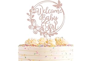 AHAORAY Welcome Baby Girl Cake Topper - Rose Gold Glitter Baby Shower Cake Decorations for Girl, Baby Girl Cake Topper, for Baby Shower/Baby Birthday Party/Baby Gender Reveal Party Photo Booth Props