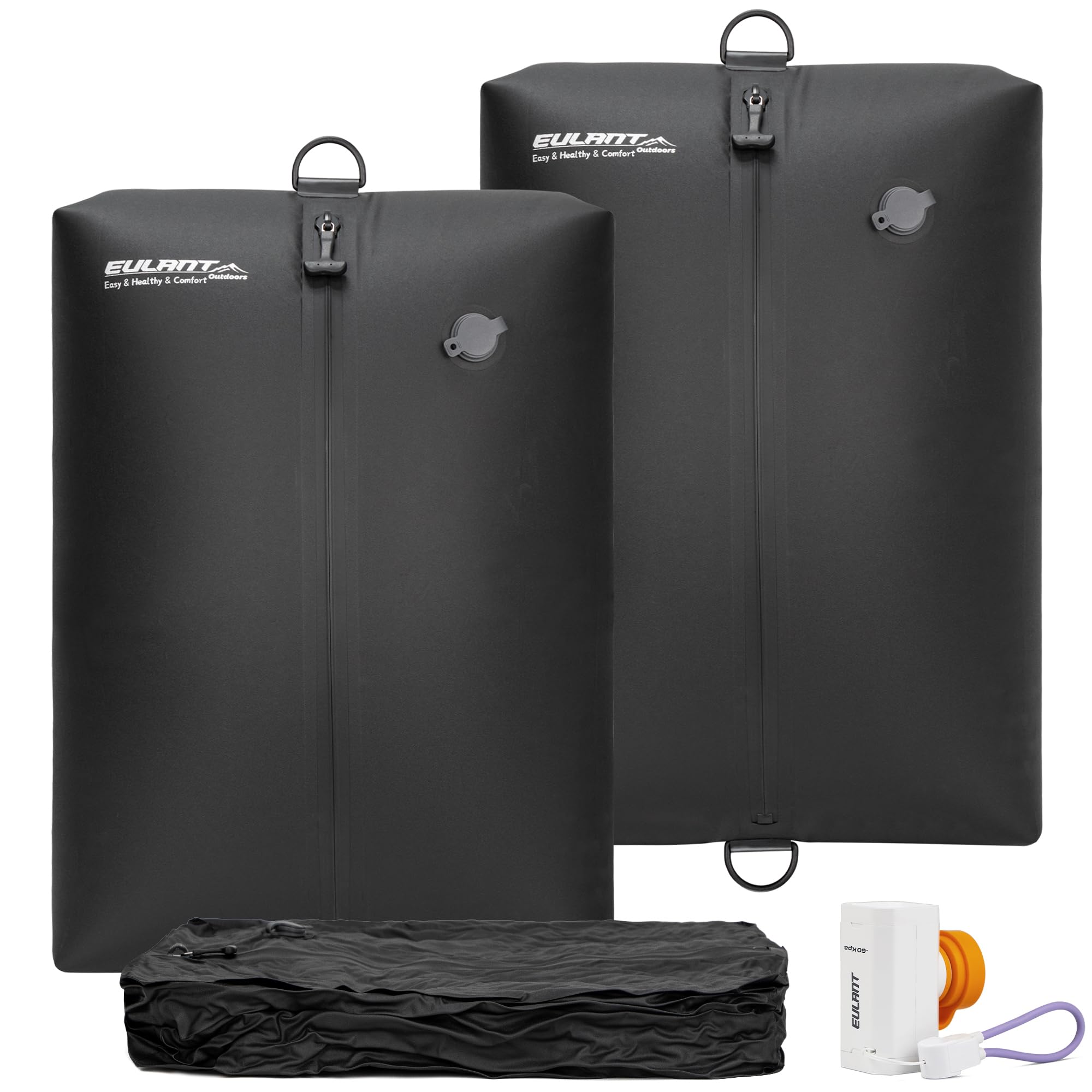 EULANT Wasserdicht Vakuumbeutel für Reisen mit Pumpe, Wiederverwendbare Kompressionsbeutel für Koffer/Gepäck/Rucksack, Vakuumversiegelungsbeutel mit IPX8 Luftdichtem Reißverschluss, Schwarz*2
